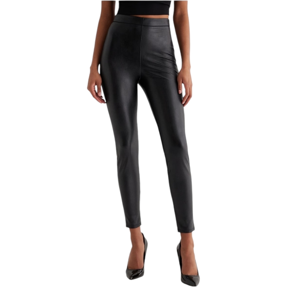 Express Super High Waisted Black Faux Leather Stretch Leggings Womens XS